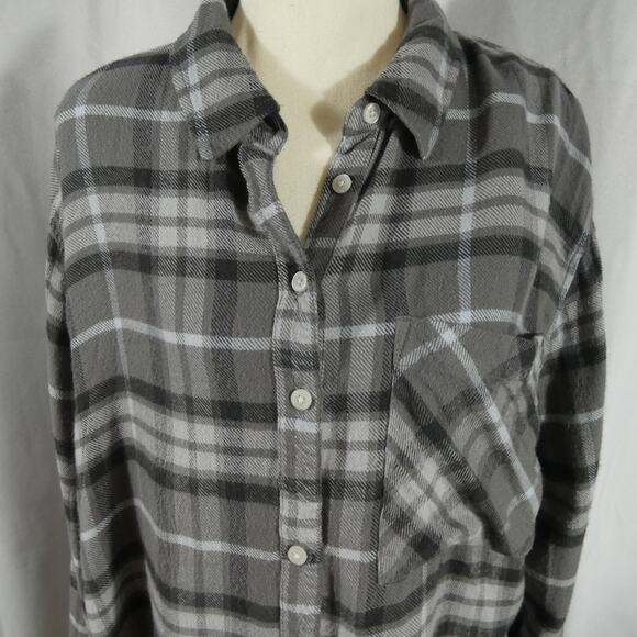 Aerie Large Plaid Button Up Shirt Side Slits Long Sleeves - Picture 2 of 7